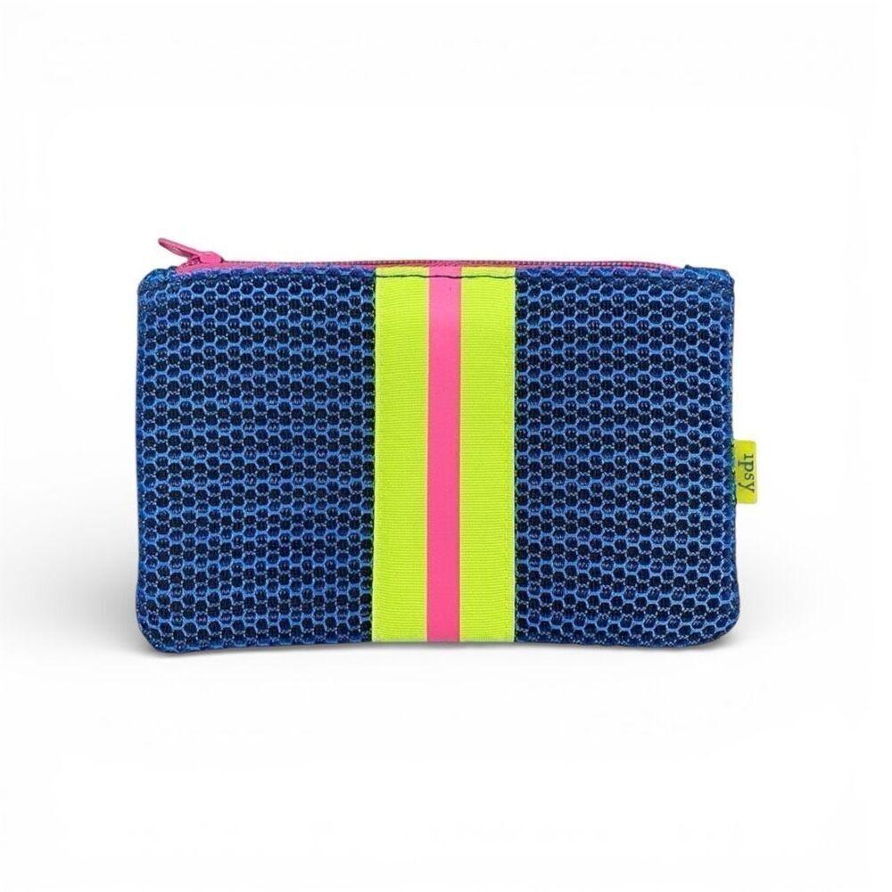 New Ipsy Glam Bag Neon Textured Retro Stripe Makeup Accessory Bag